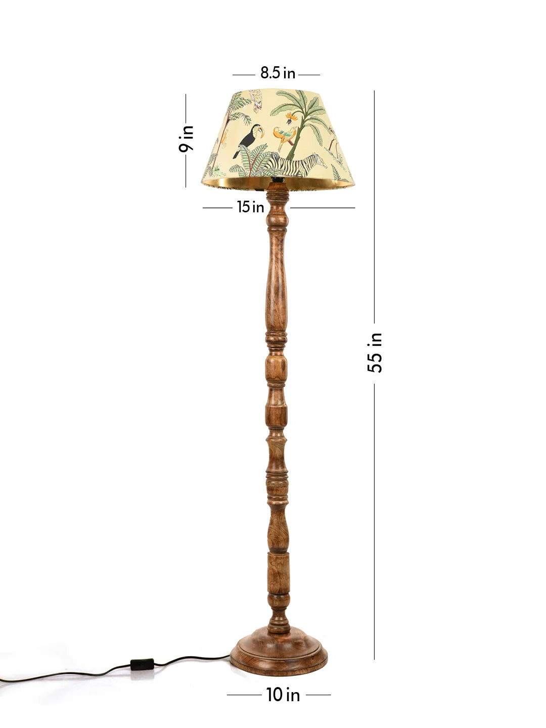 Floor Lamp Walnut Brown with Mulicolor Taper Green Lamp Shade