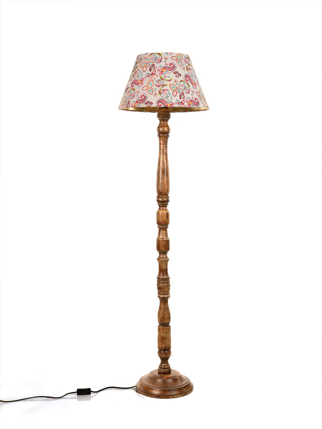 Floor Lamp Walnut Brown Ring with Mulicolor Taper Red Lamp Shade
