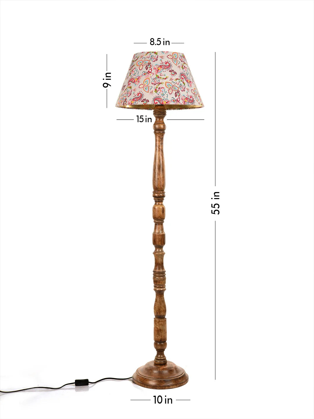 Floor Lamp Walnut Brown Ring with Mulicolor Taper Red Lamp Shade