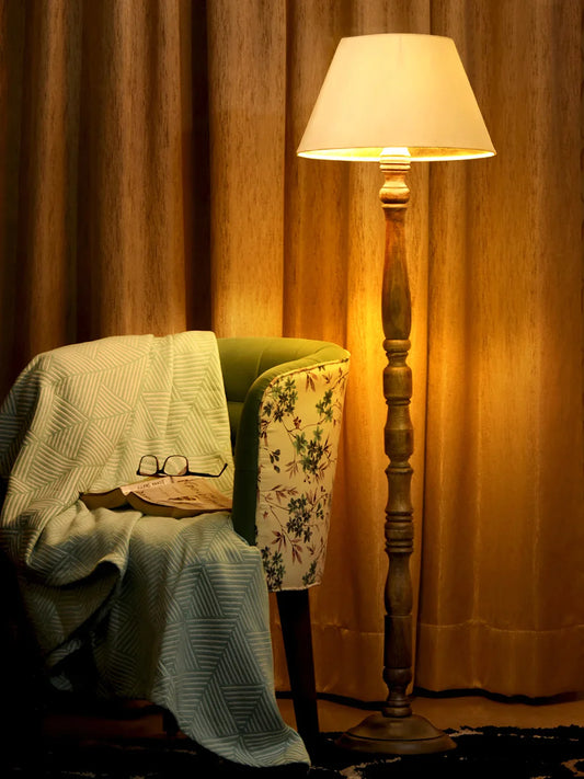 Floor Lamp Walnut Brown Ring with Solid White Taper Lamp Shade