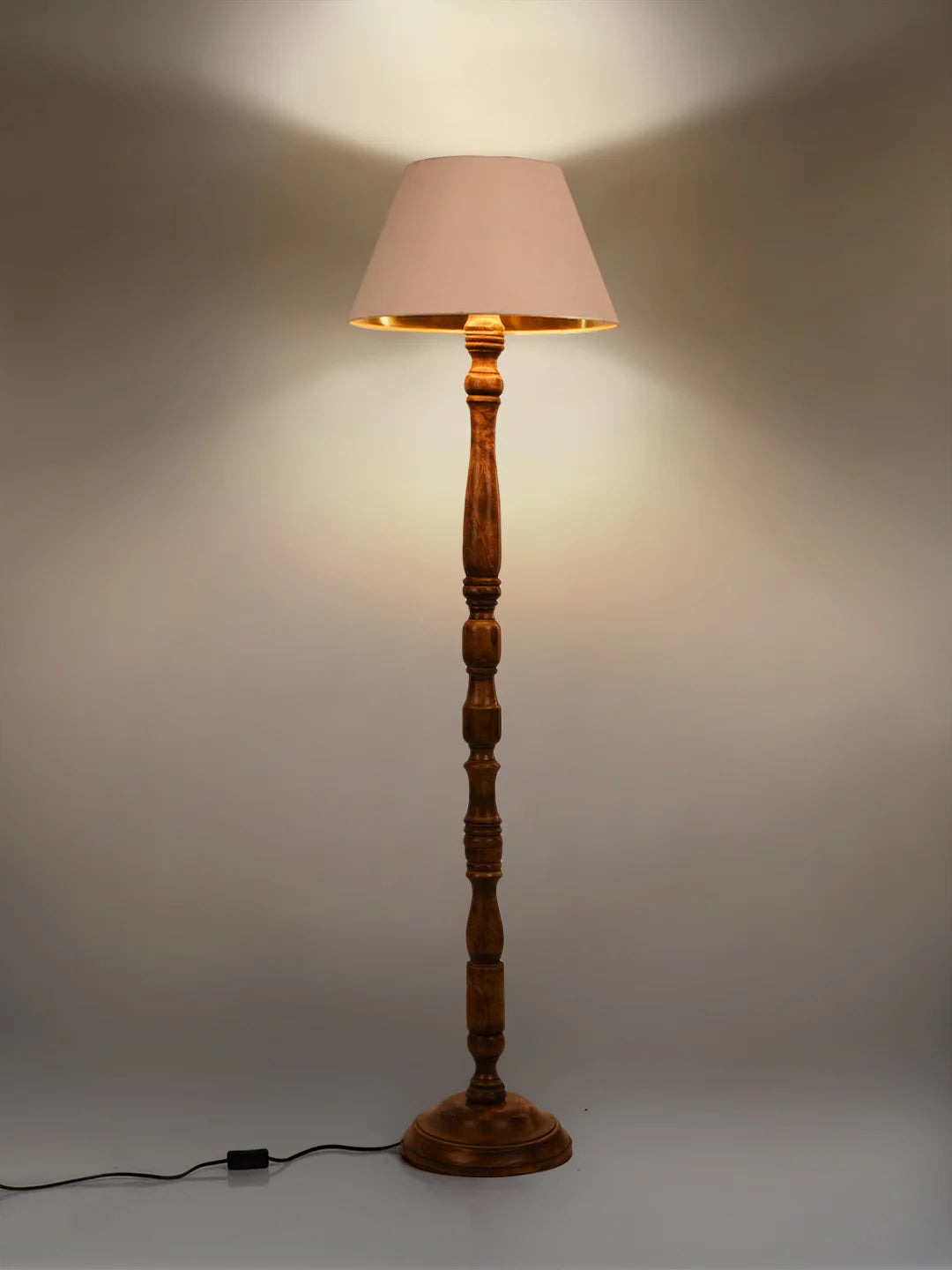 Floor Lamp Walnut Brown Ring with Solid White Taper Lamp Shade