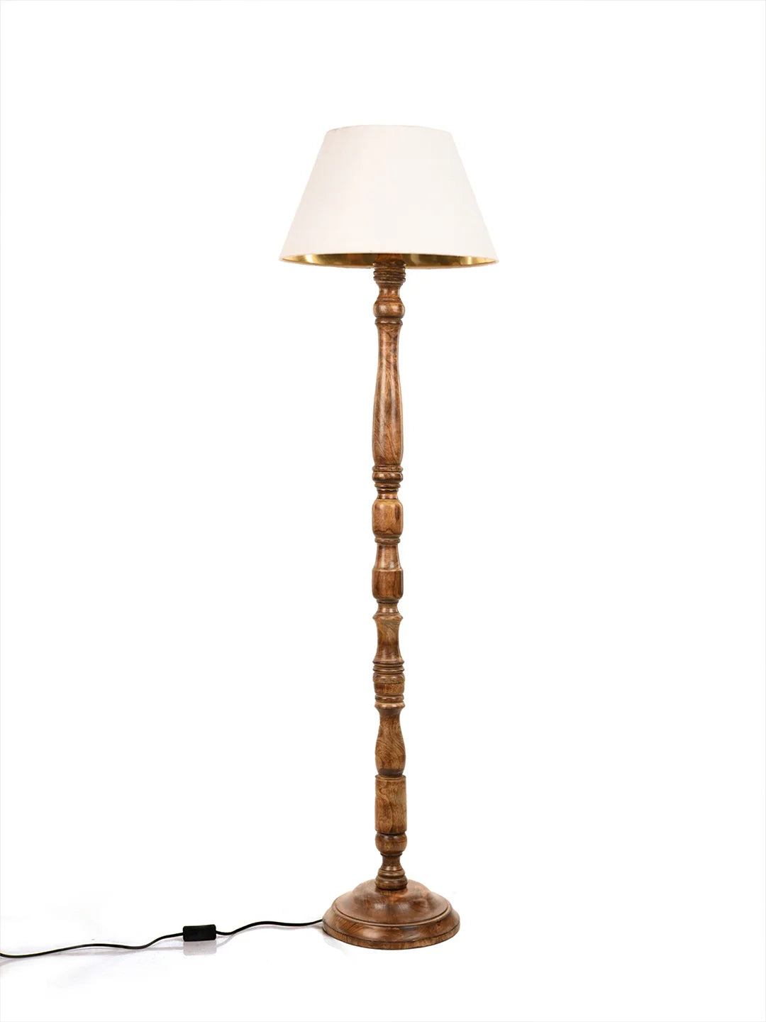 Floor Lamp Walnut Brown Ring with Solid White Taper Lamp Shade