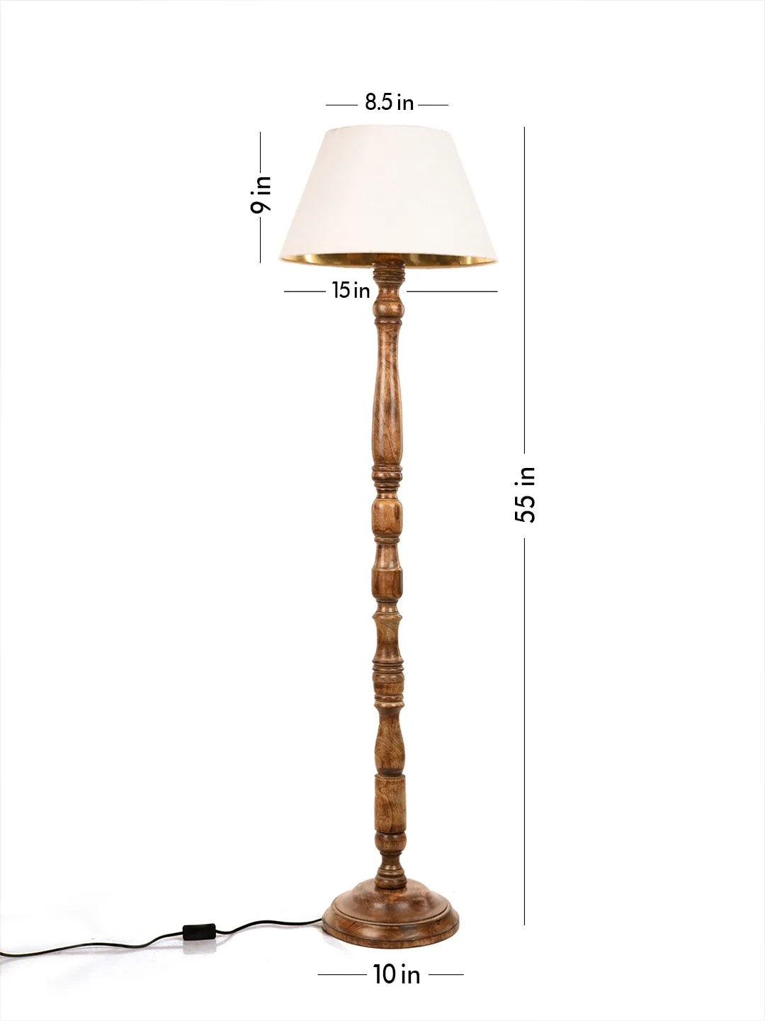 Floor Lamp Walnut Brown Ring with Solid White Taper Lamp Shade