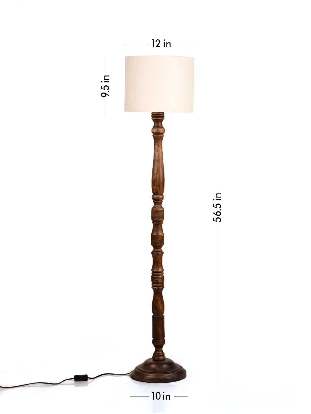 Dark Brown Floor Lamp with White Cotton Shade