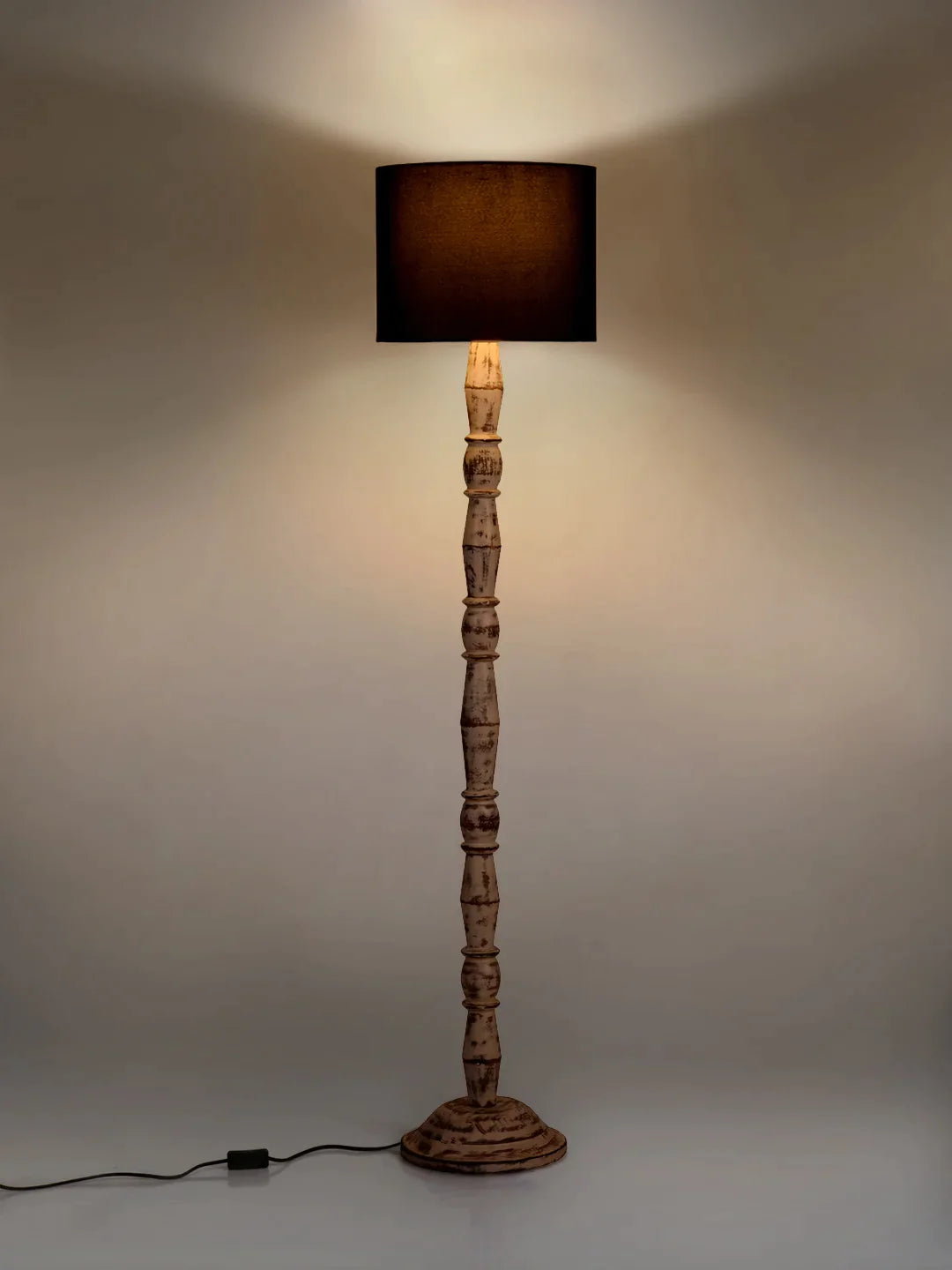 Distress White Floor Lamp with Black Cotton Shade