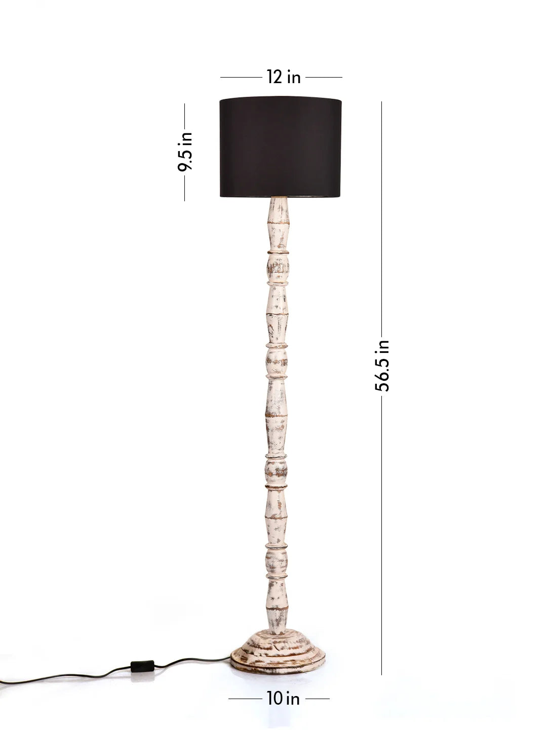 Distress White Floor Lamp with Black Cotton Shade