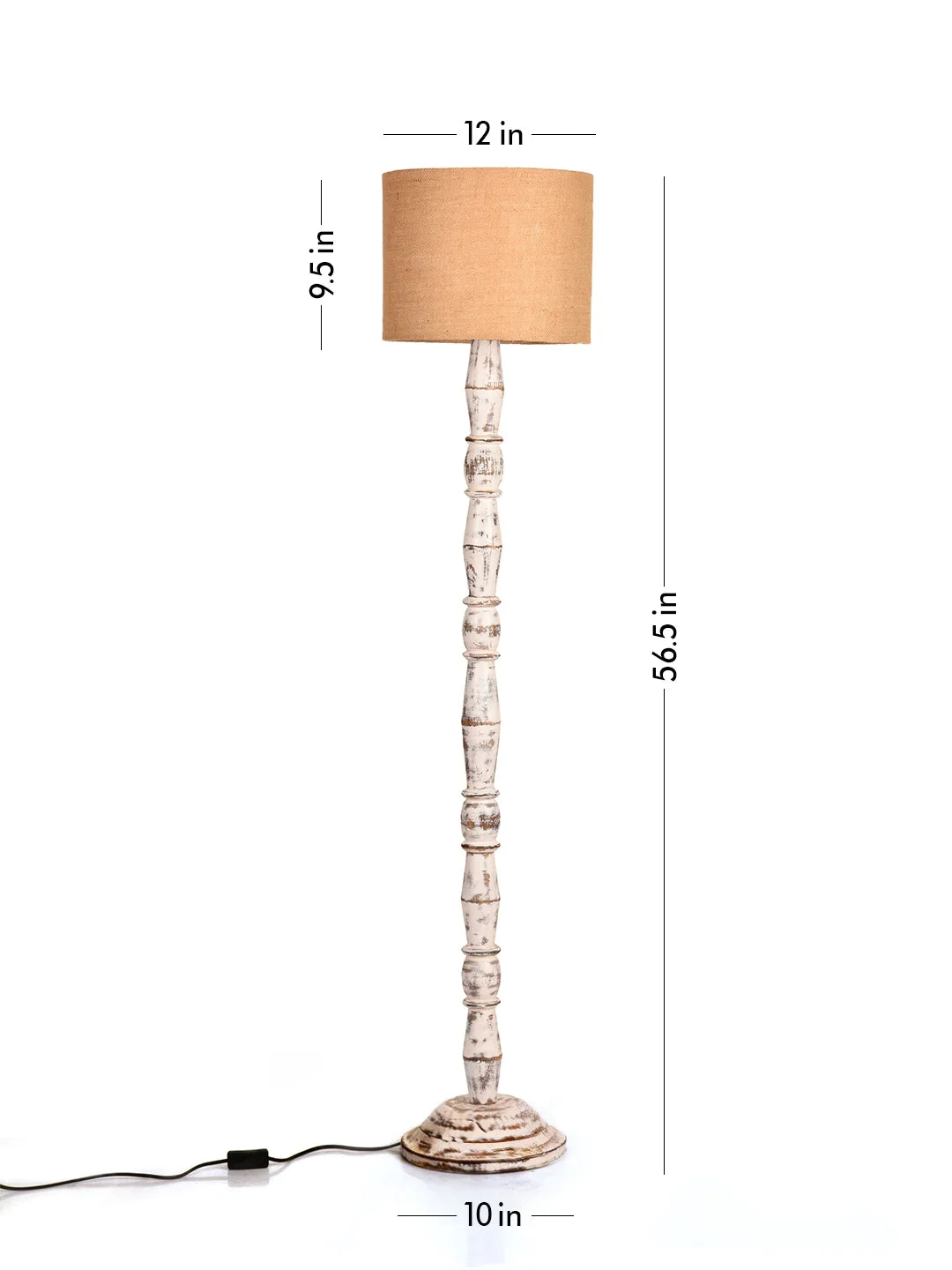Distress White Floor Lamp with Brown Jute Shade