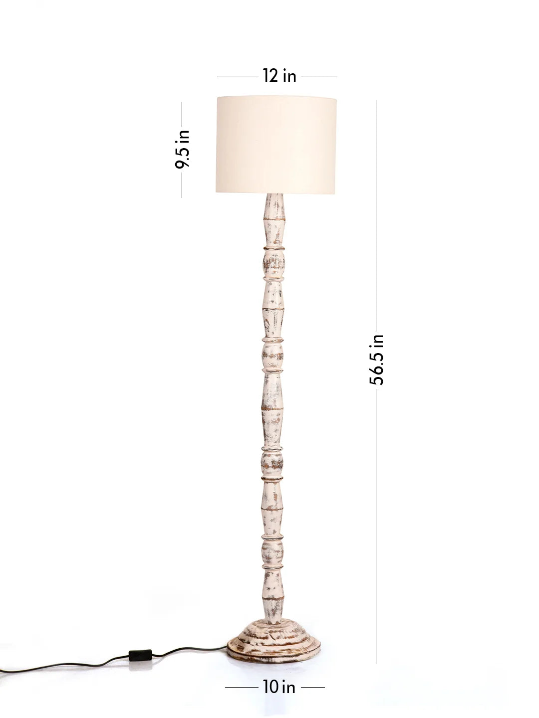 Distress White Floor Lamp with White Cotton Shade