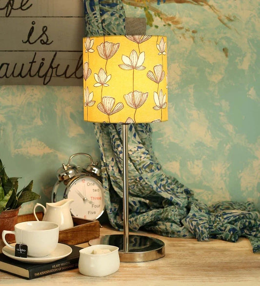 Metal Chrome Finish Lamp with Multicolor Mustard Flora Lamp Shade