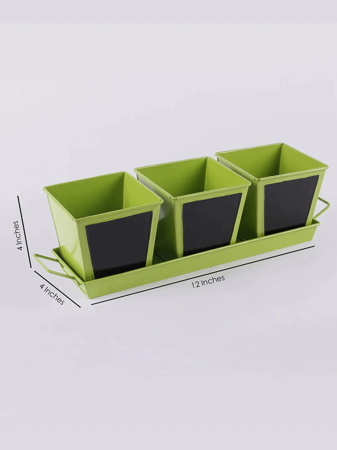 Set of three Chalk Board Painted Herb Pots Green