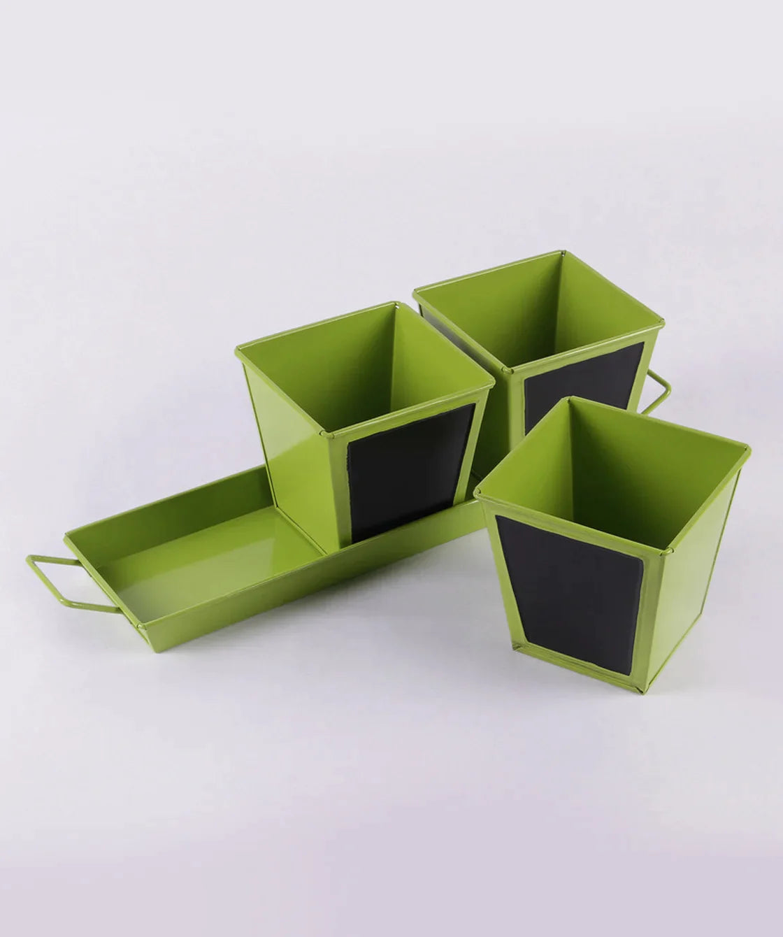 Set of three Chalk Board Painted Herb Pots Green