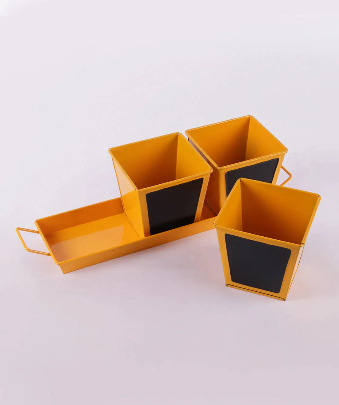Set of three Chalk Board Painted Herb Pots Yellow