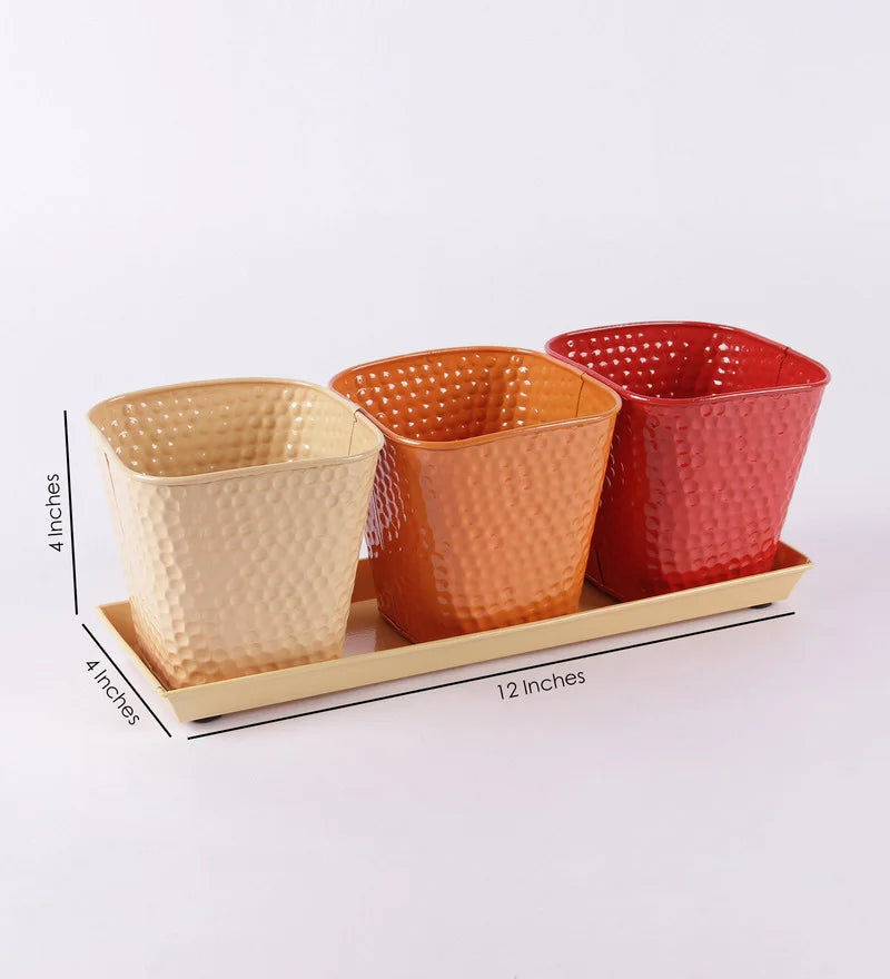 Set of three Herb Pots Red