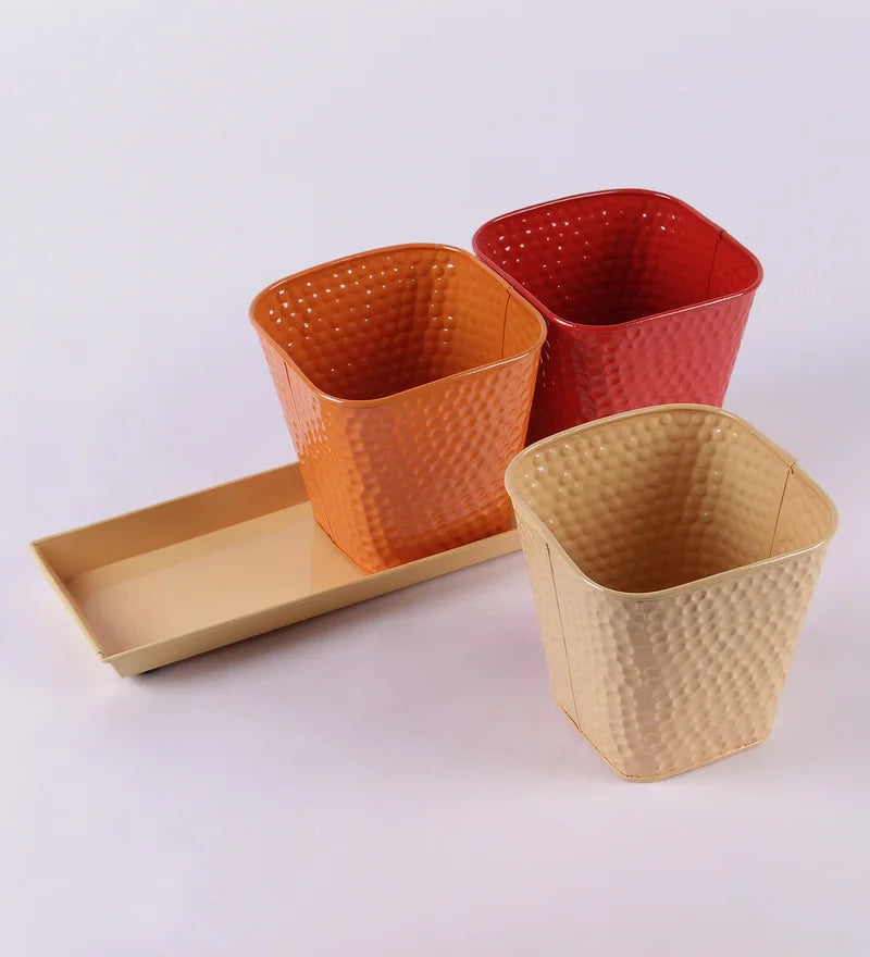 Set of three Herb Pots Red