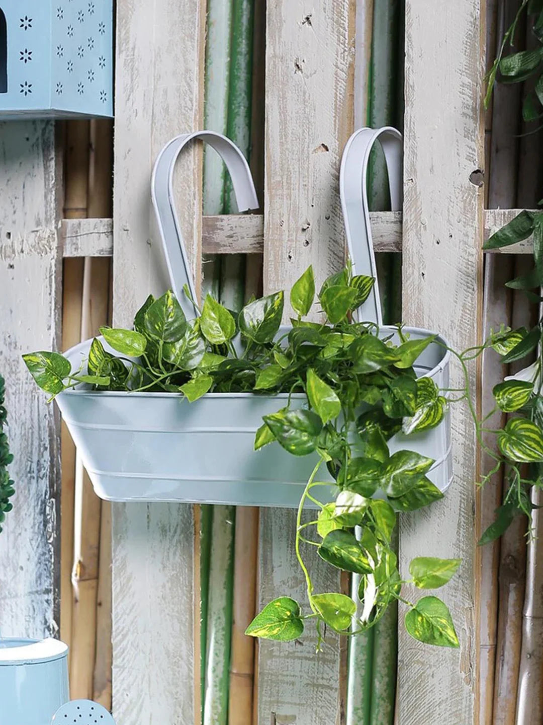 Oval Railing Planter Large White 16 Inches