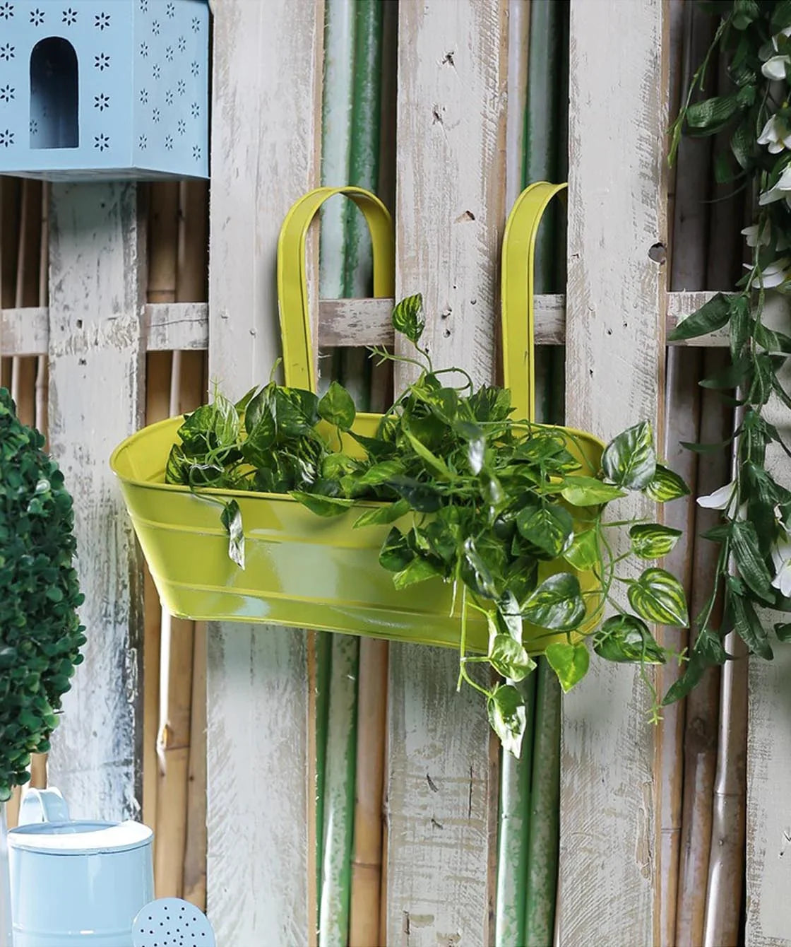 Oval Railing Planter Large Yellow 16 Inches
