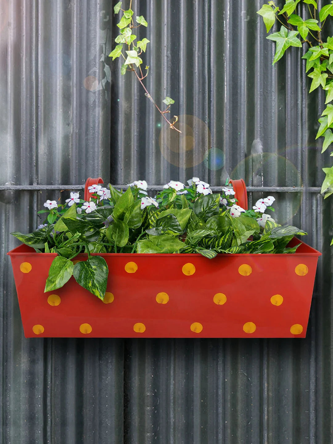Polka Dot Rectangle Planter Red 18 Inches