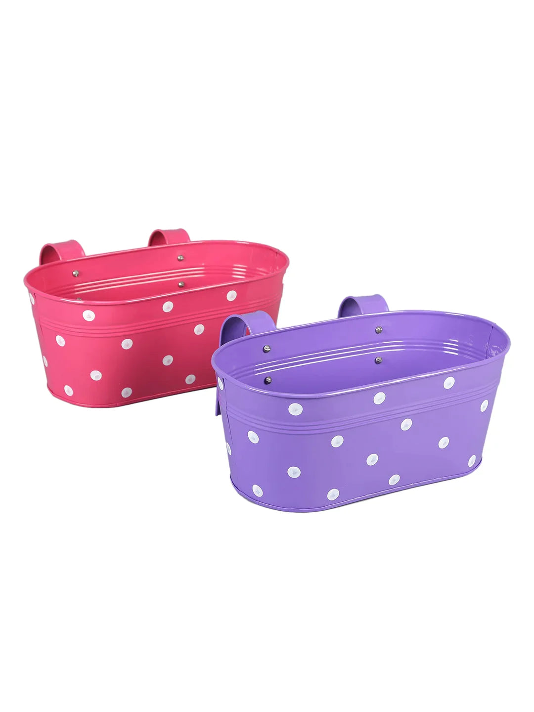 Set of two Polka Dot Oval Railling Planter Big Purple & Pink 12 Inches