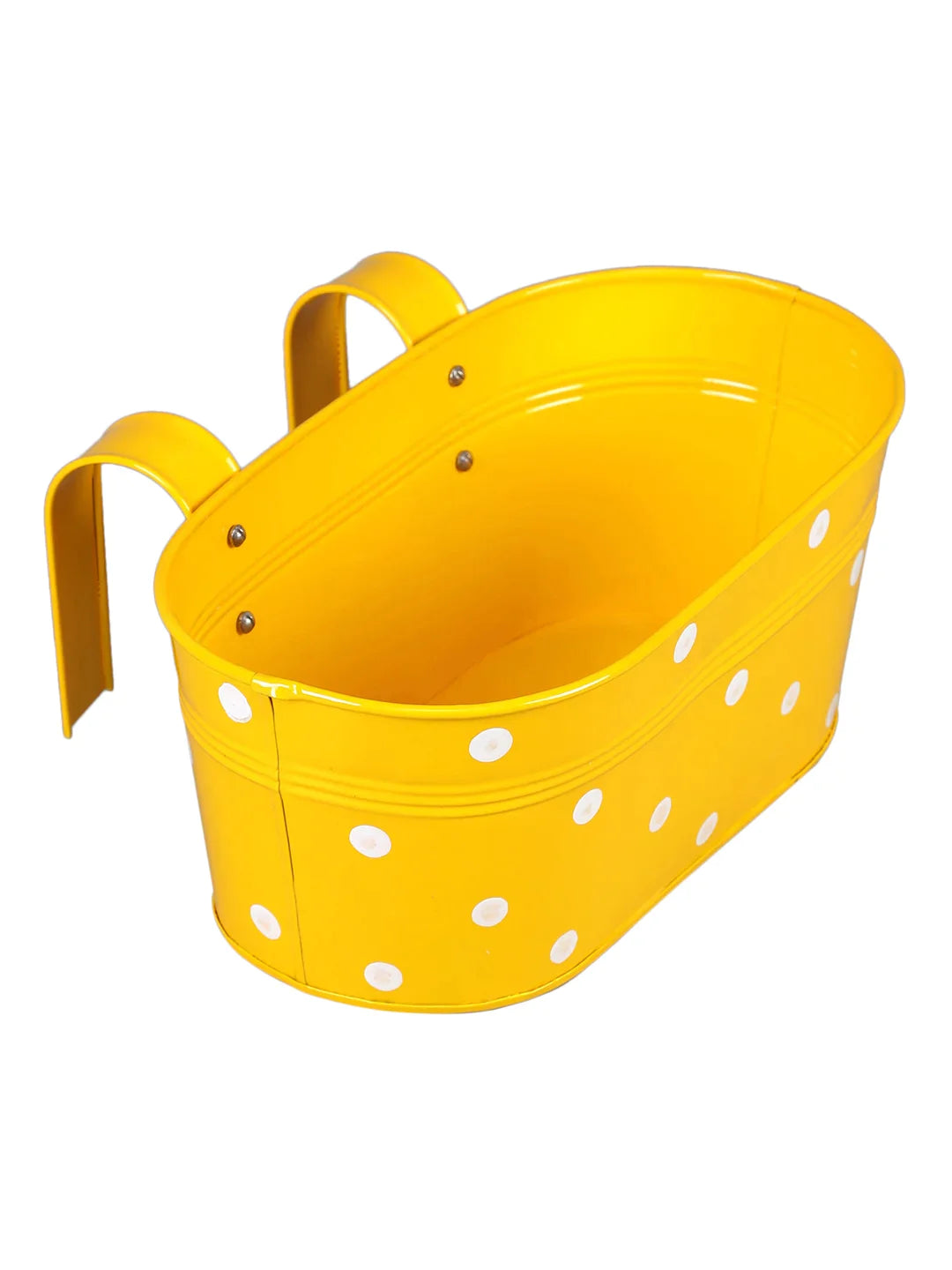 Set of two Polka Dot Oval Railling Planter Big Yellow & Green 12 Inches