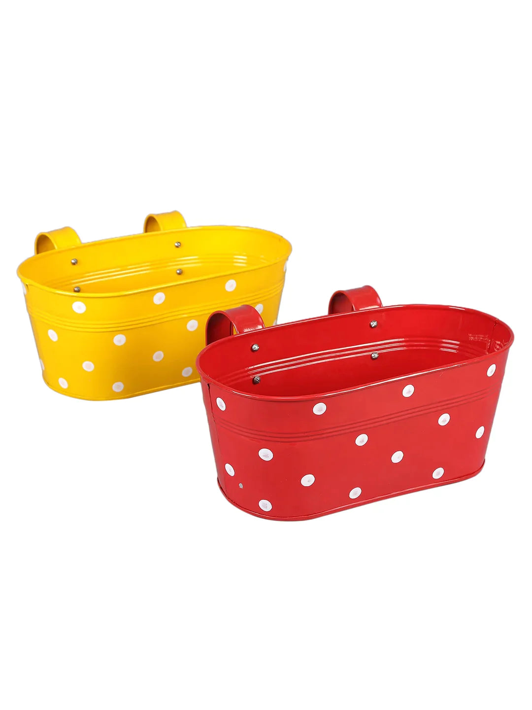 Set of two Polka Dot Oval Railling Planter Big Yellow & Red 12 Inches
