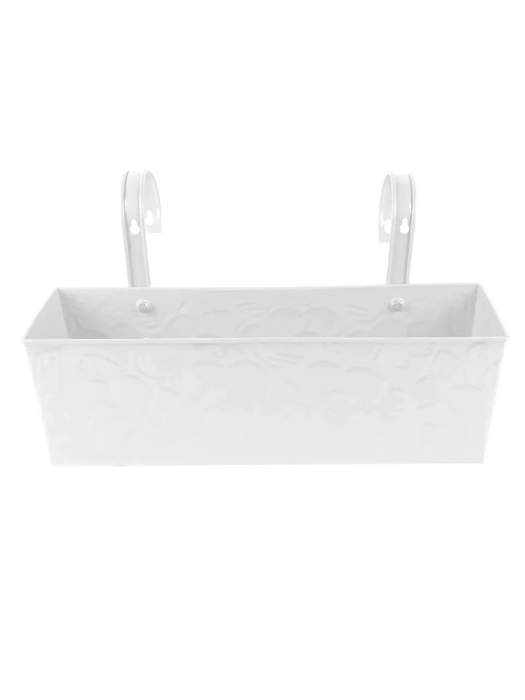 Embossed Rectangular  Railing Planter White 18 Inches