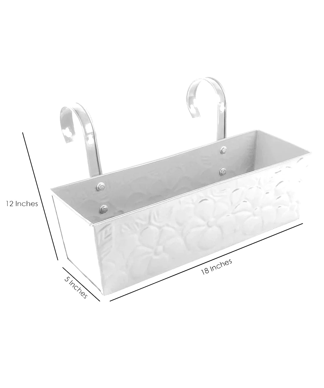 Embossed Rectangular Railing Planter White 18 Inches