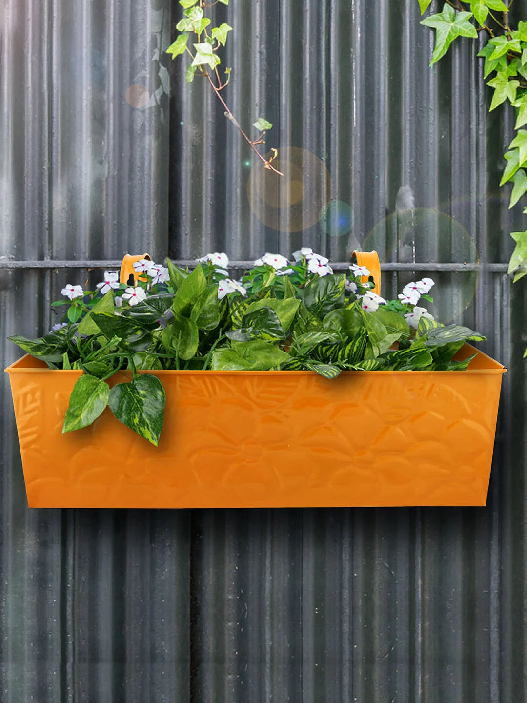 Embossed Rectangular Railing Planter Yellow 18 Inches