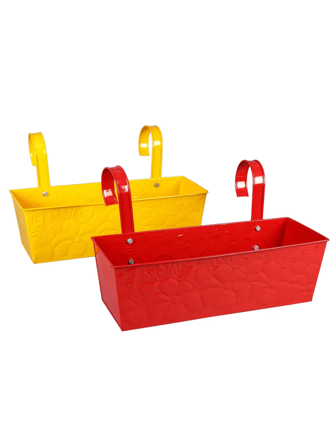 Set of Two 18'' Embossed 'Rectangular Planter Yellow & Red