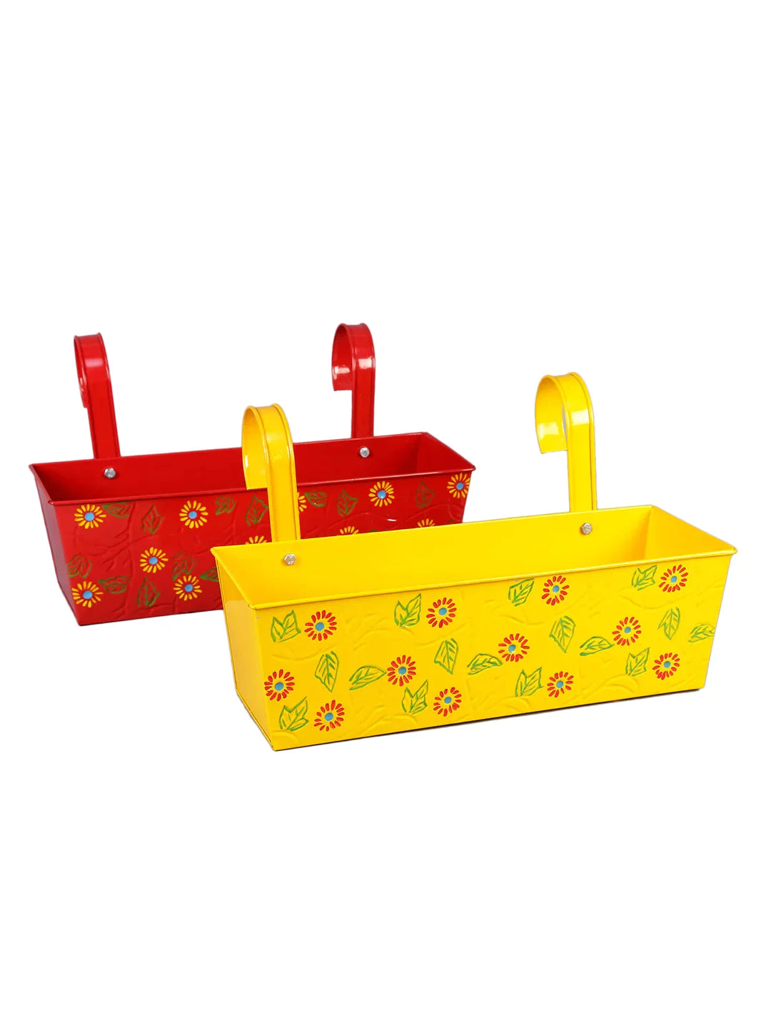 Set of two Handpainted Rectangle Planter Red & Yellow 18 Inches 