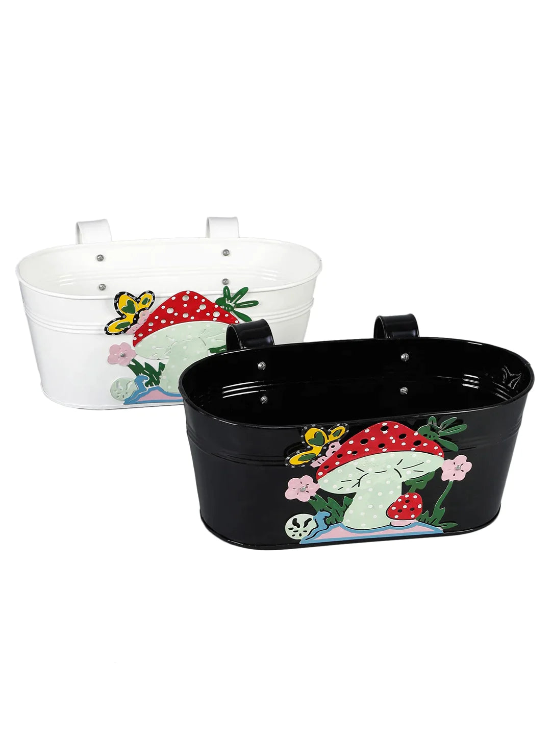 Set of two Mushroom Tub Black & White 12 Inches