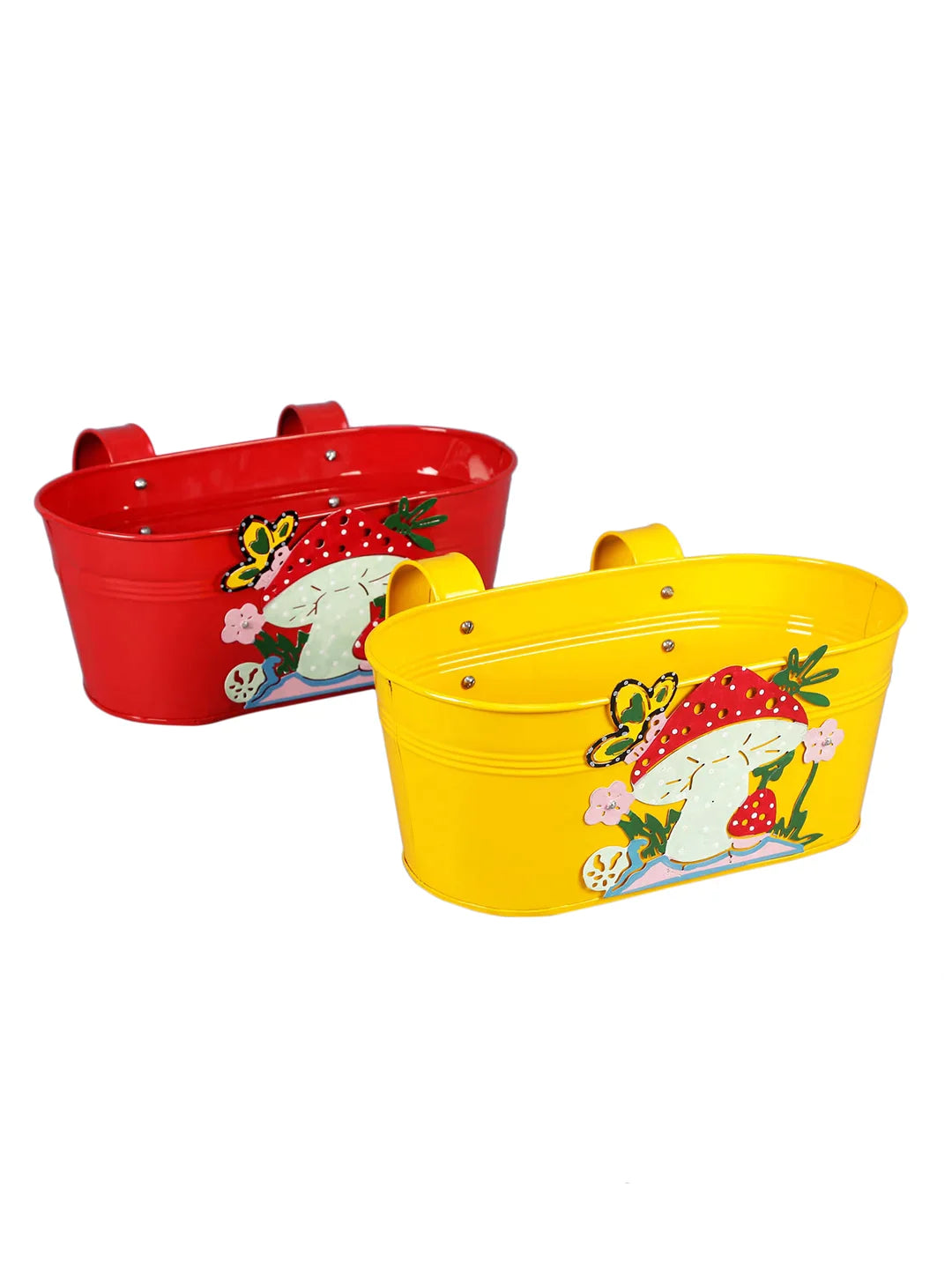 Set of two Mushroom Tub Yellow & Red 12 Inches 