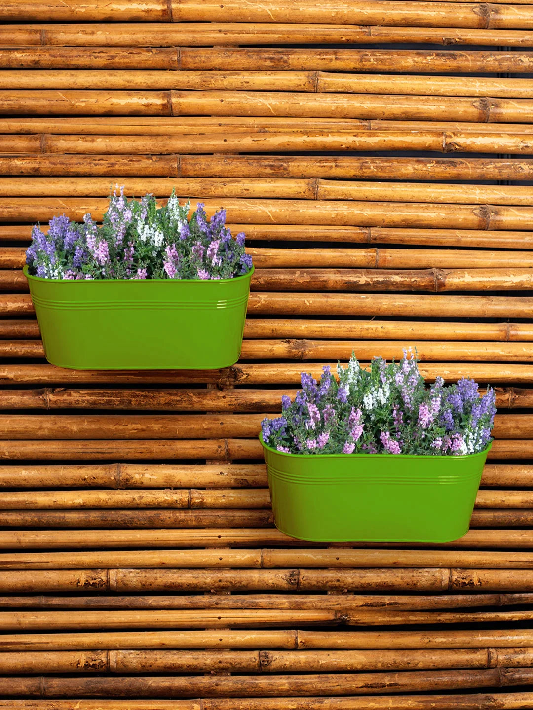 Set of Two 12'' Oval Railing Planter Green