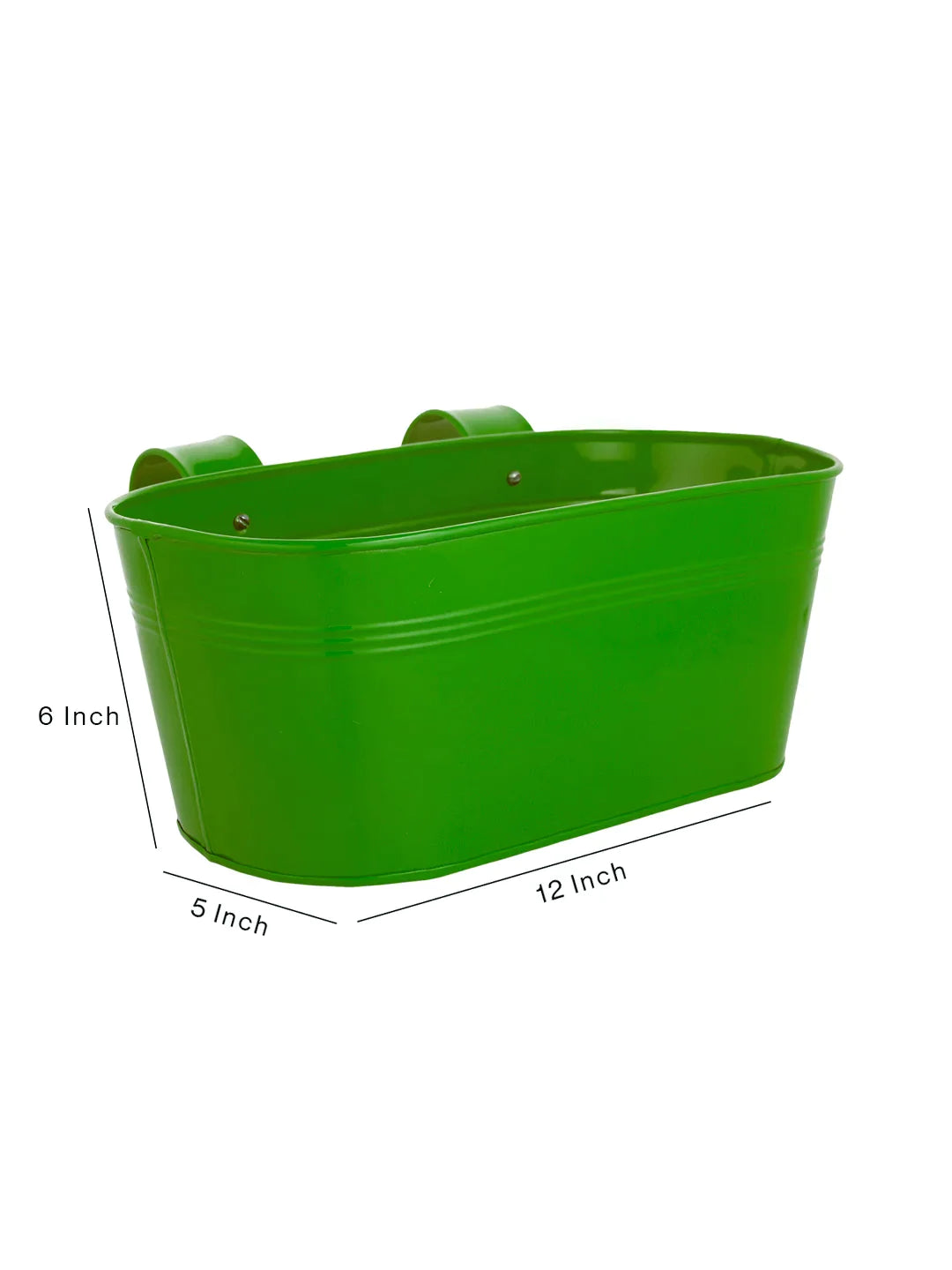 Set of Two 12'' Oval Railing Planter Green
