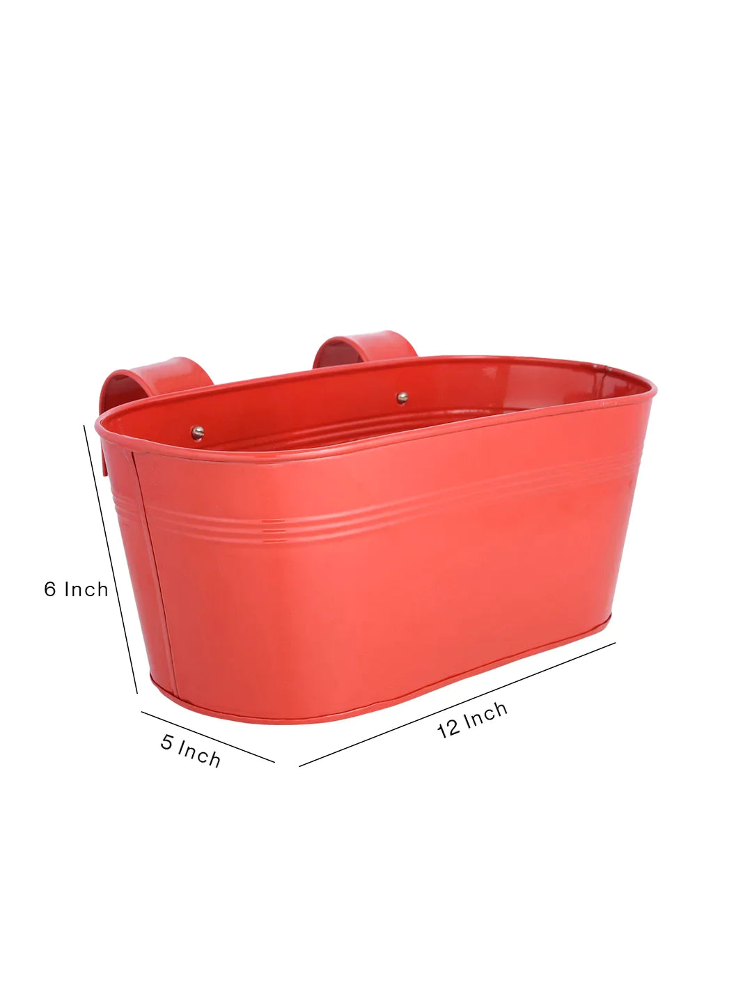 Set of Two 12'' Oval Railing Planter Red