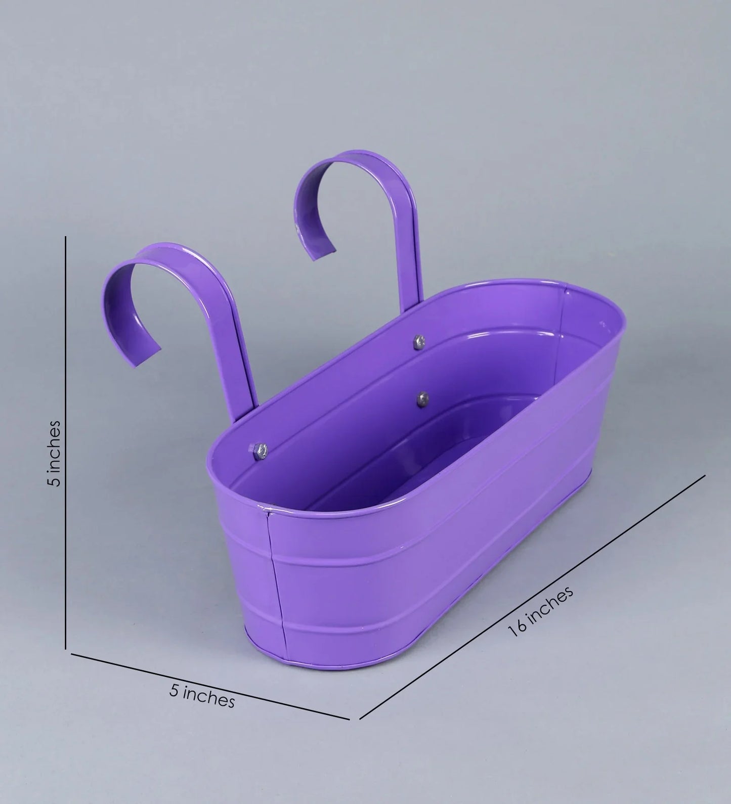 Set of two Oval Railing Planter Large Purple & white 16 Inches