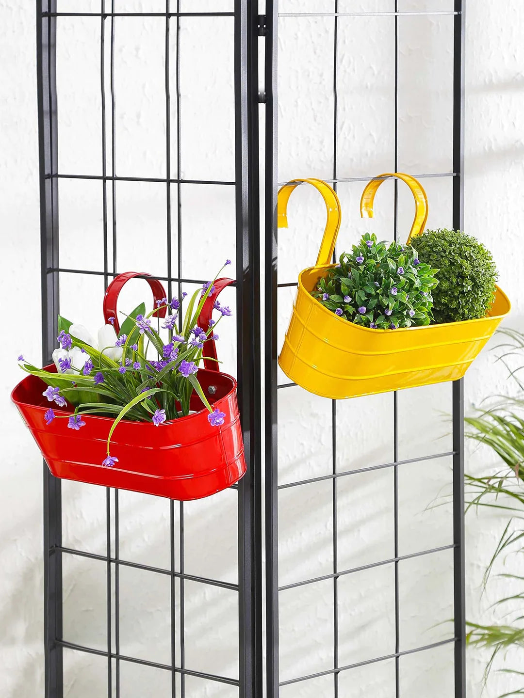Set of two Oval Railing Planter Large Yellow & Red 16 Inches