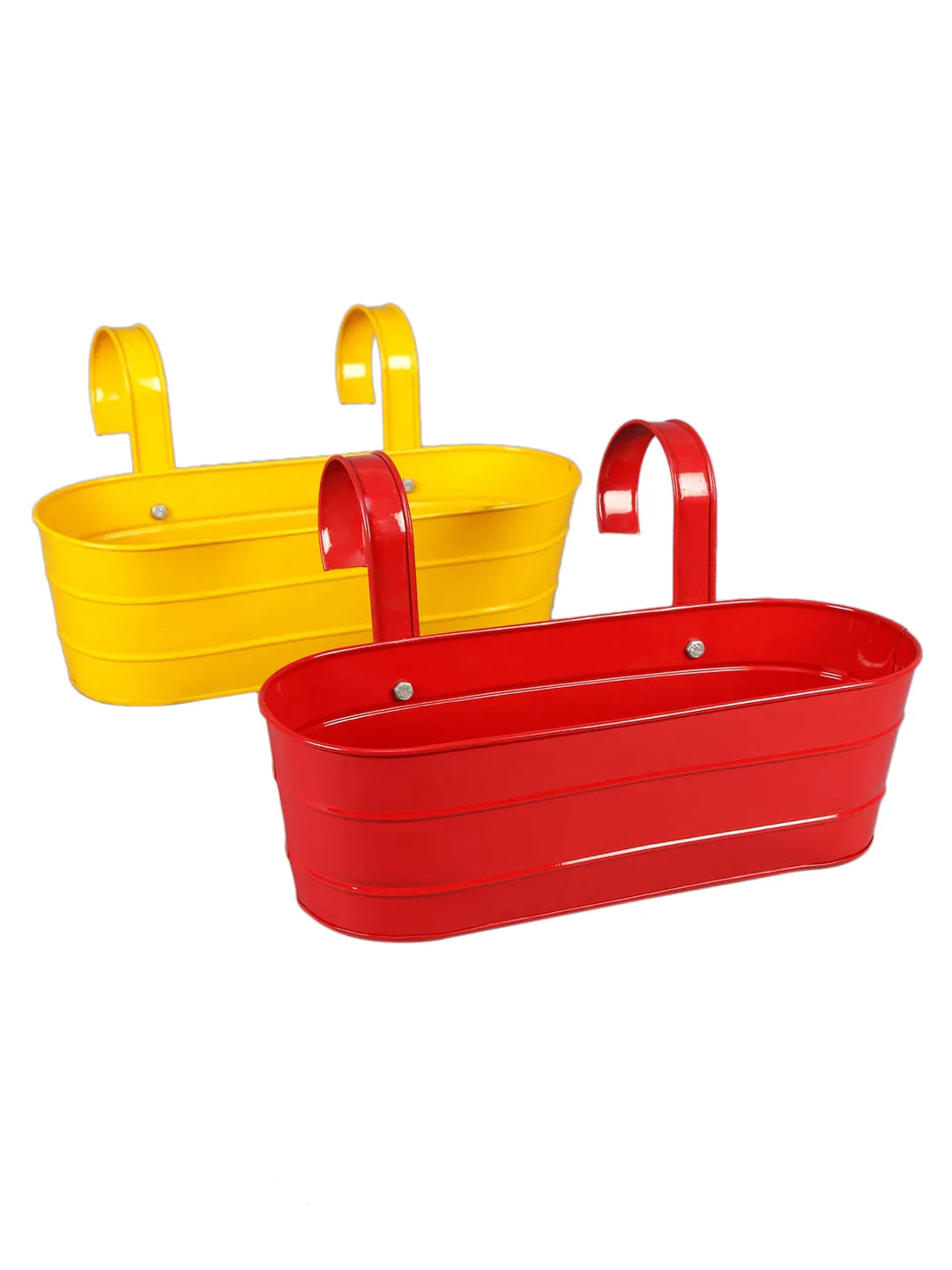 Set of two Oval Railing Planter Large Yellow & Red 16 Inches