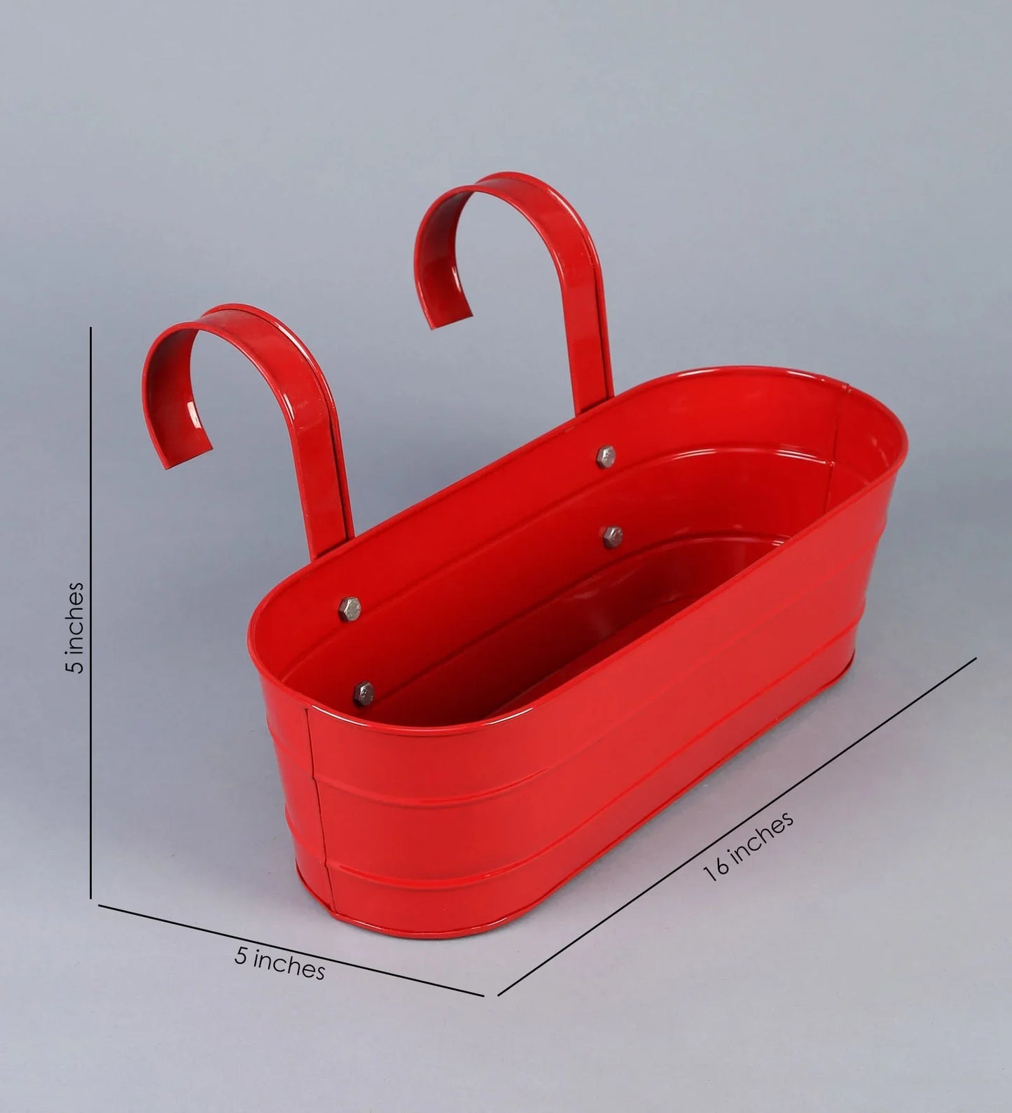 Set of two Oval Railing Planter Large Yellow & Red 16 Inches