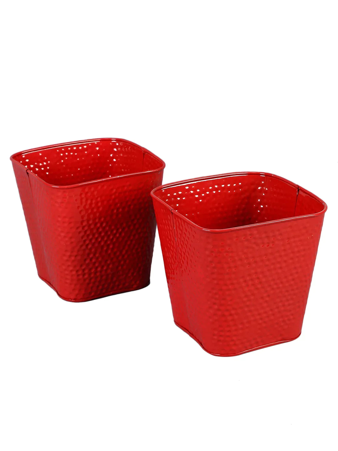 Set of Two Embossed Pot Red