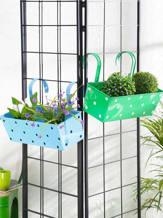 Set of two Polka Dot Rectangle Planter Blue & Green 18 Inches 
