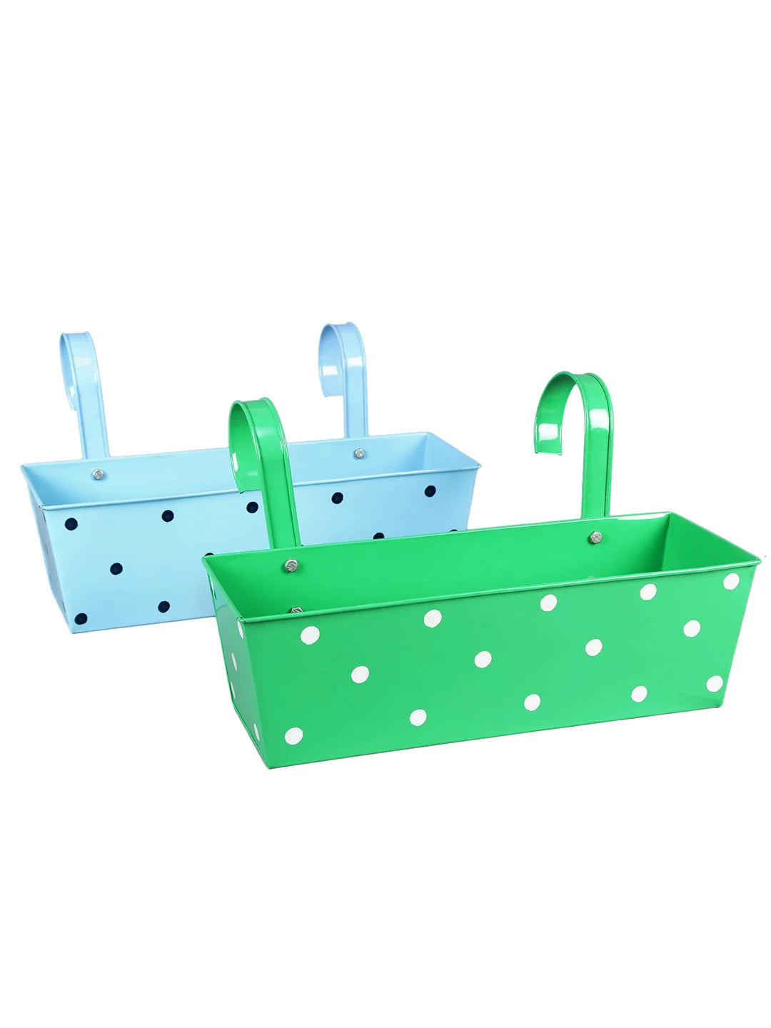 Set of two Polka Dot Rectangle Planter Blue & Green 18 Inches 