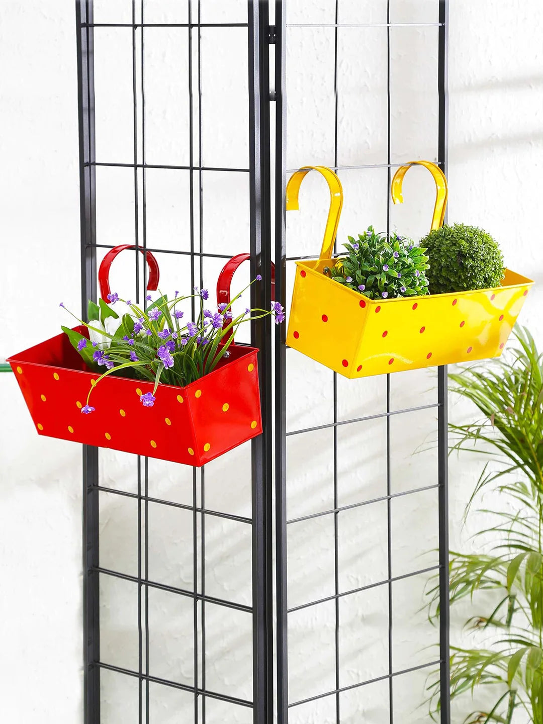 Set of two Polka Dot Rectangle Planter Red & Yellow 18 Inches