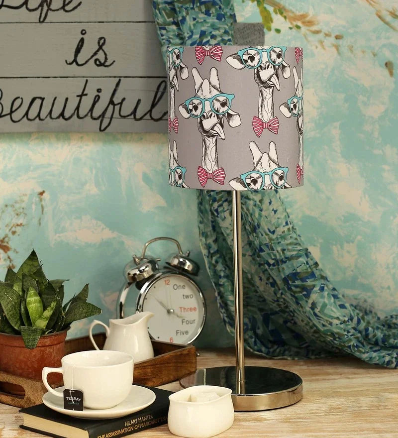 Metal Chrome Finish Lamp with Multicolor Teasing Giraffe Lamp Shade