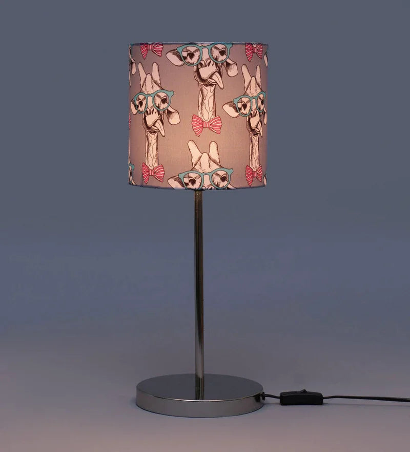 Metal Chrome Finish Lamp with Multicolor Teasing Giraffe Lamp Shade