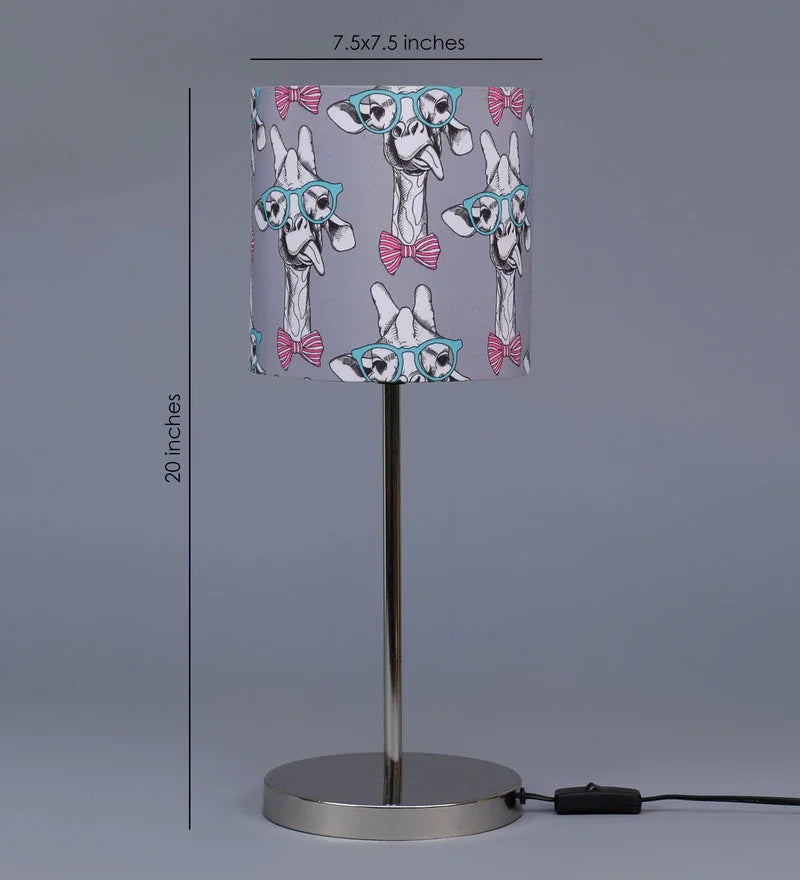 Metal Chrome Finish Lamp with Multicolor Teasing Giraffe Lamp Shade