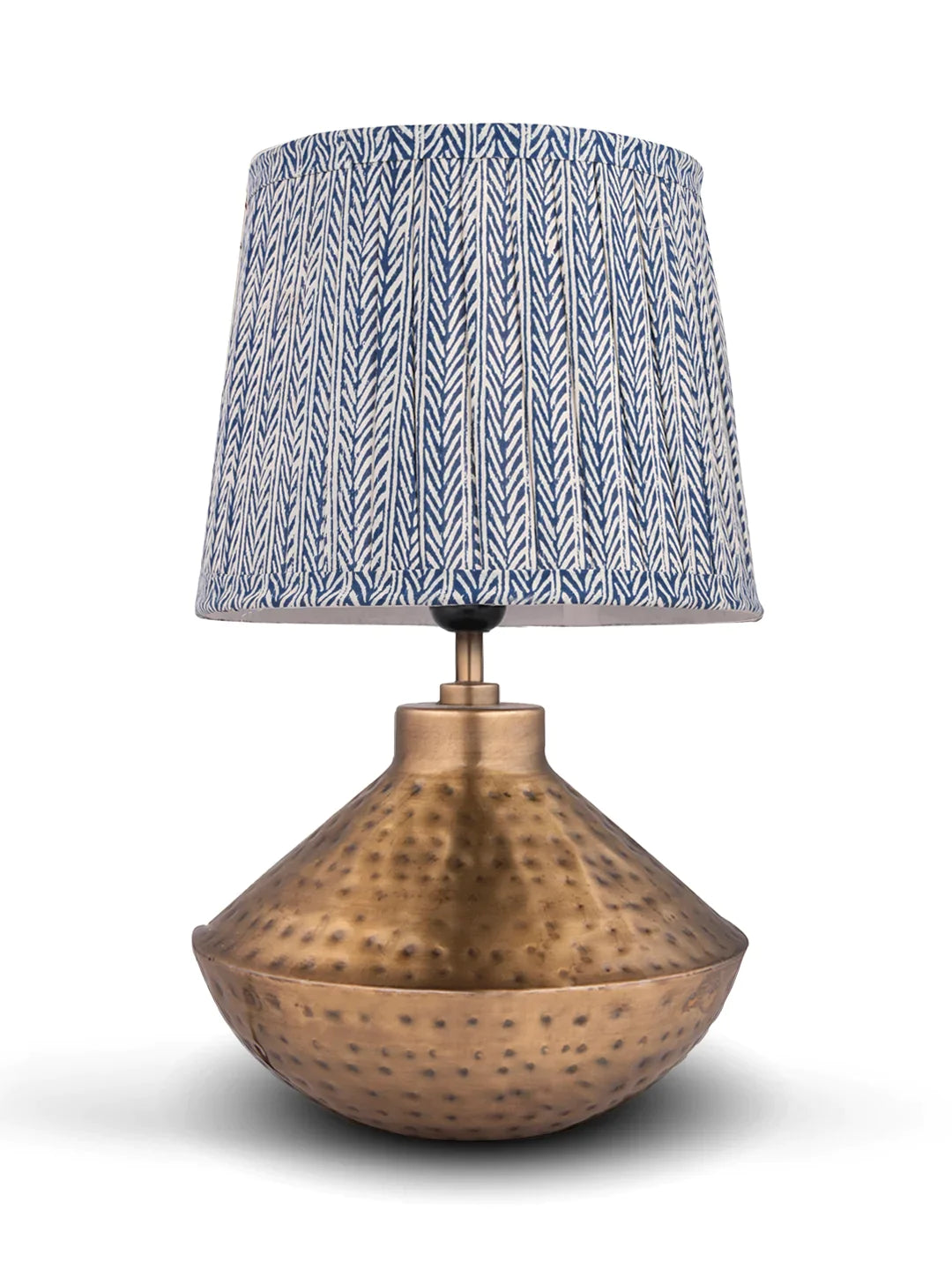 Golden Hammered Urn Lamp with Pleeted Multicolor Grey Shade
