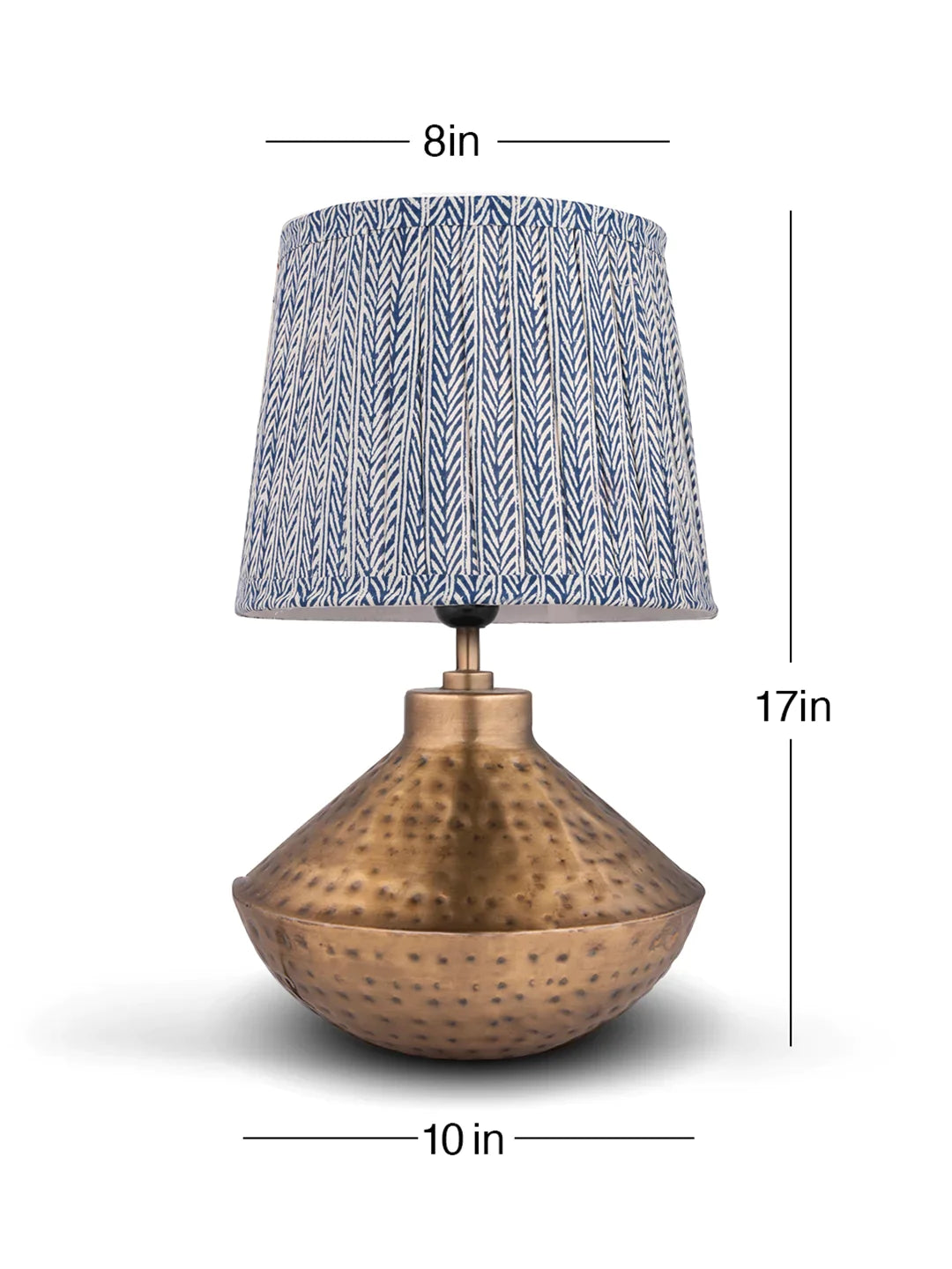 Golden Hammered Urn Lamp with Pleeted Multicolor Grey Shade