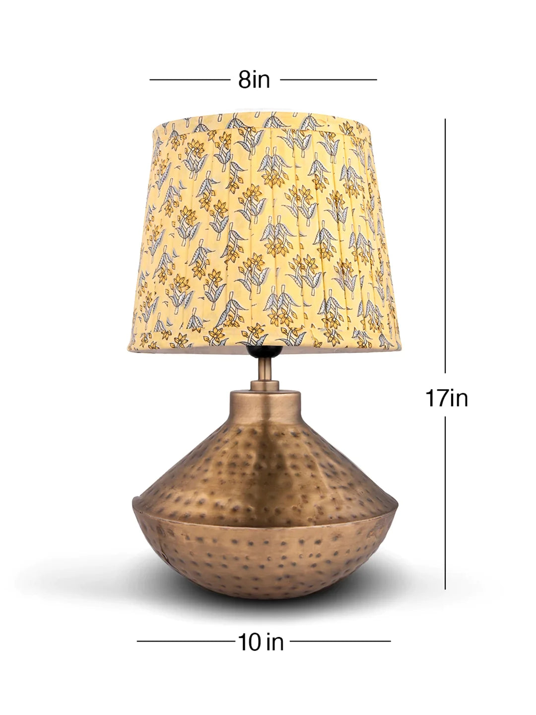 Golden Hammered Urn Lamp with Pleeted Multicolor Lemon Shade