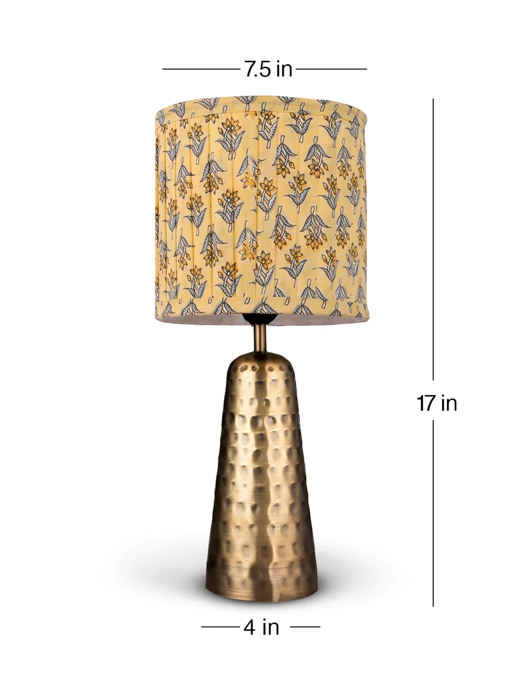 Golden Hammered V-Shaped Lamp with Pleeted Muticolor Lemon Shade
