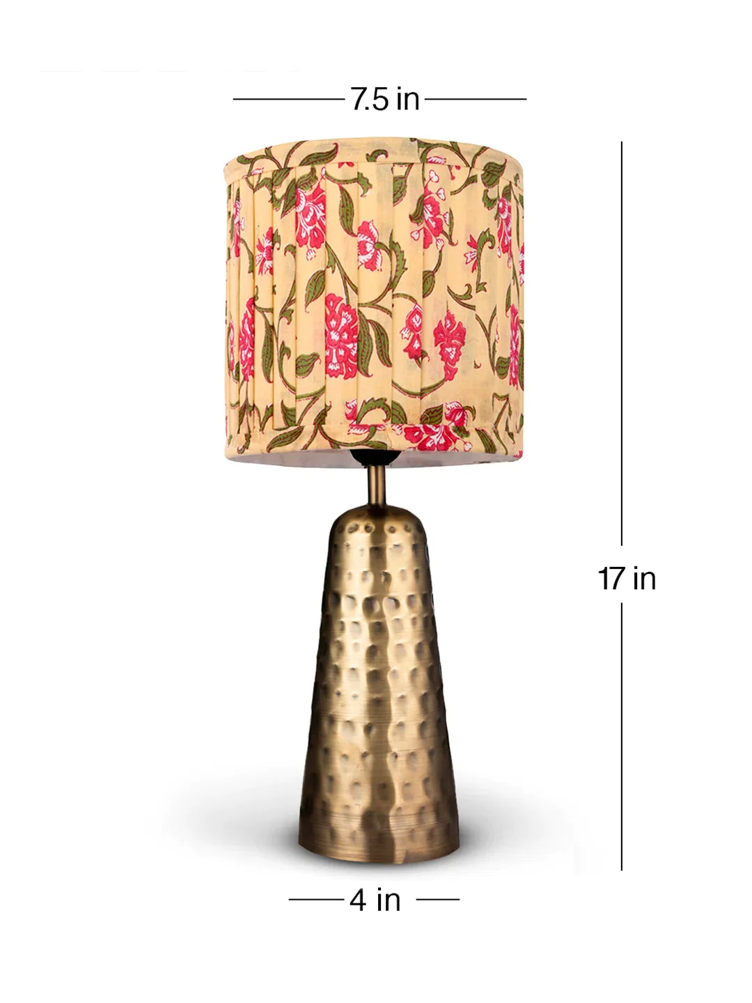 Golden Hammered V-Shaped Lamp with Pleeted Muticolor Yellow Shade
